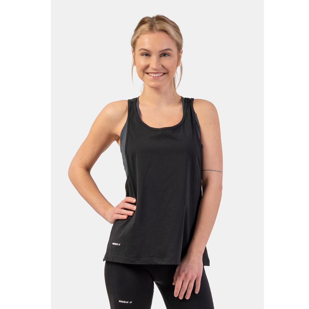 NEBBIA Sleeveless Loose Cross Back Tank Top Feeling Good Black