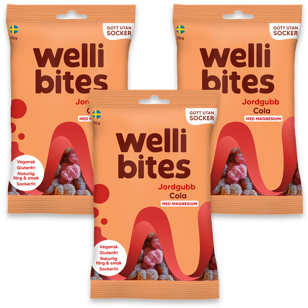 3 x Wellibites Candy 70 g Jordbær & Cola