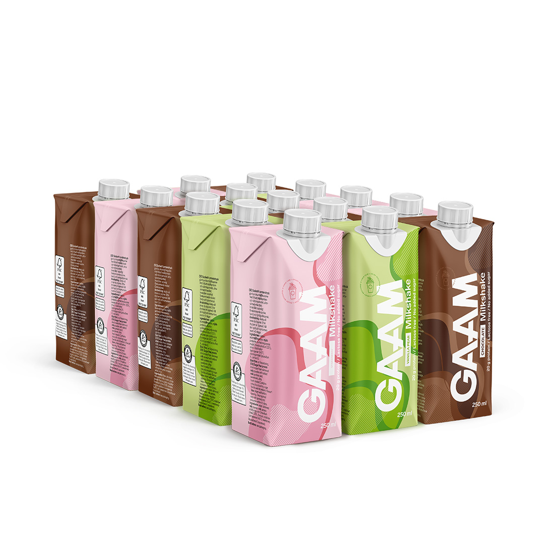 15 x GAAM Milkshake 250 ml Mikspakke