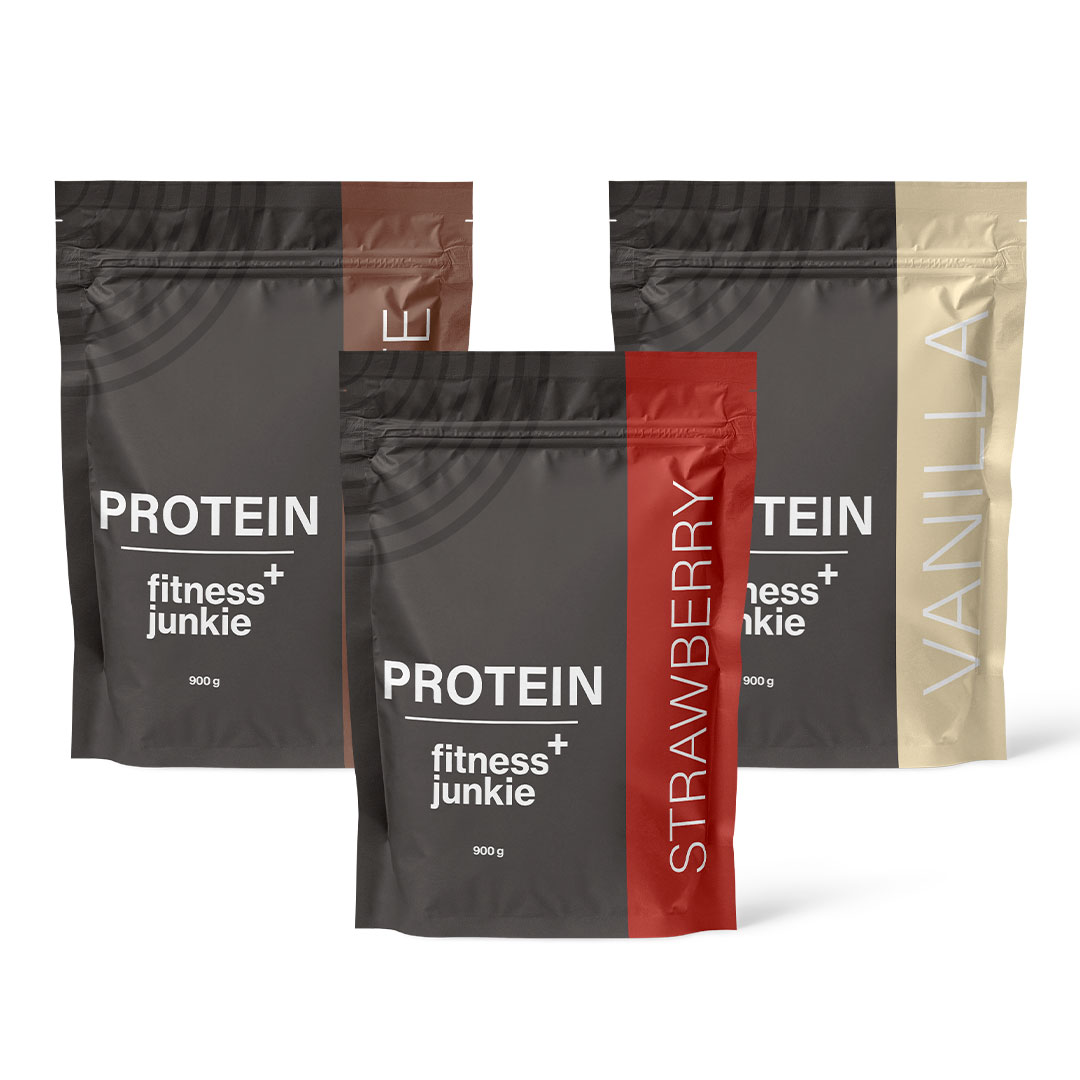 3 x fitnessjunkie Protein 900 g Myseprotein