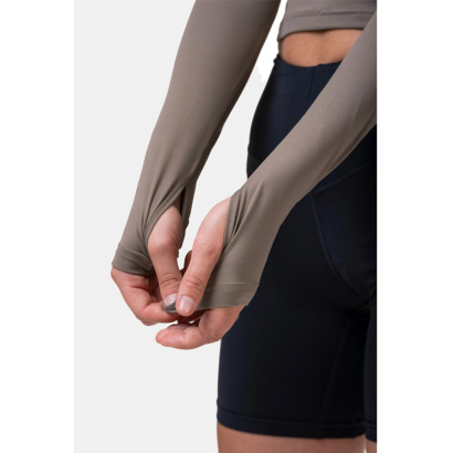 NEBBIA Long Sleeve Thumbhole Sporty Crop Top Mocha